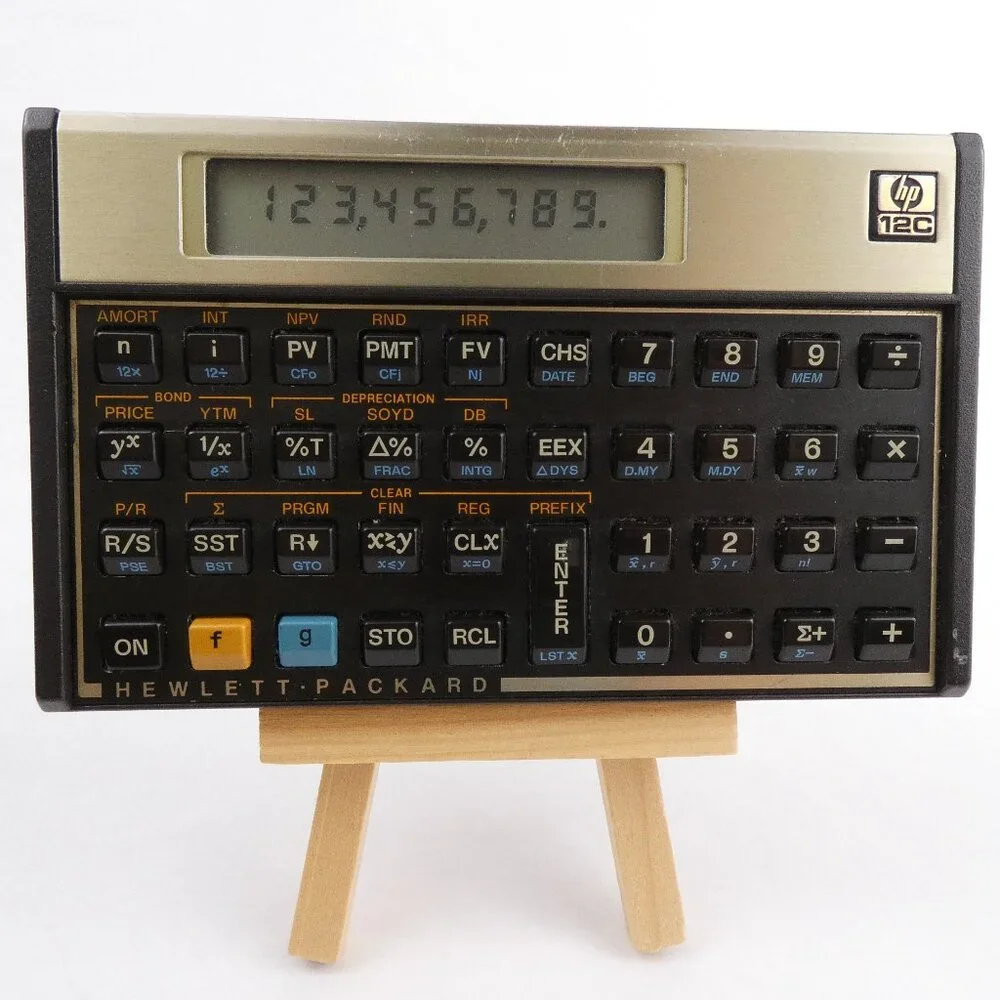HP 12C Financial Calculator 10-Digit LCD With Case and Batteries Gold Faceplate